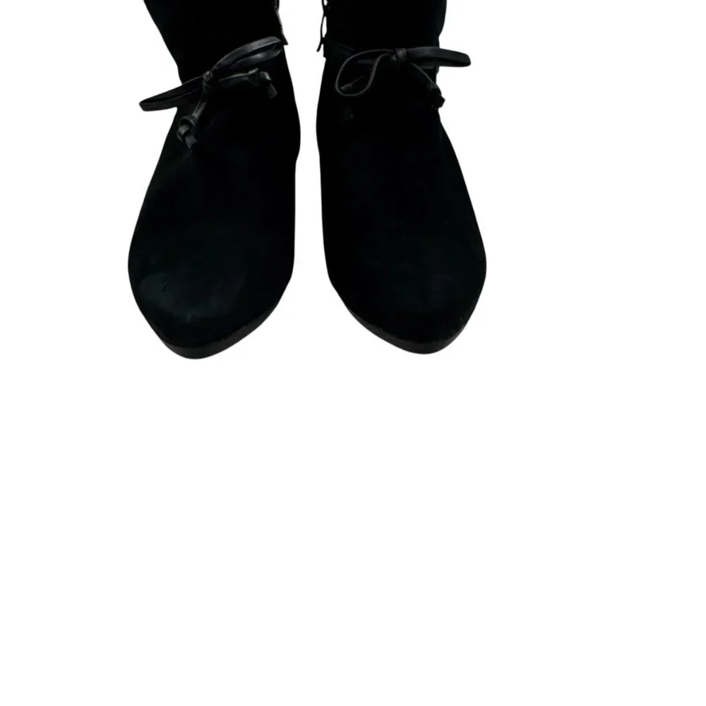 Bussola Suede Comfort Wedge Almond Toe Booties With Bows Women's Size 8
